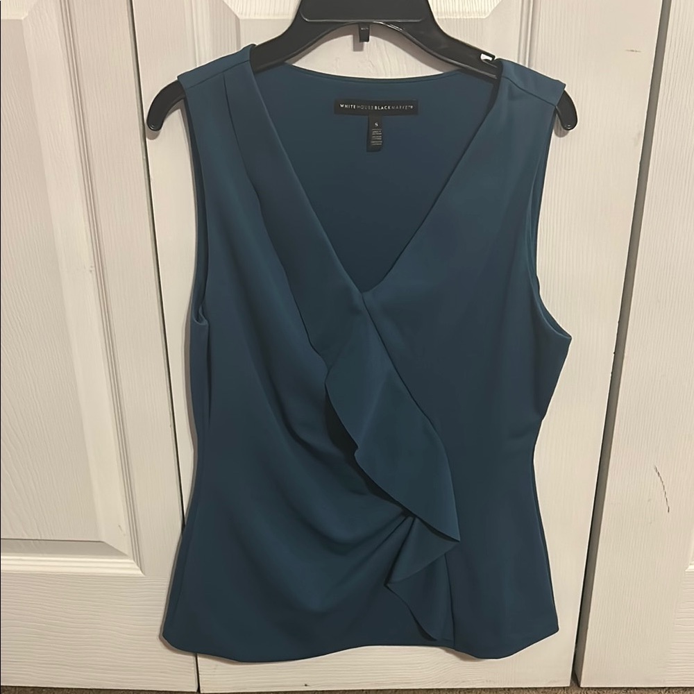 White House Black Market Deep Blue Ruffle Blouse